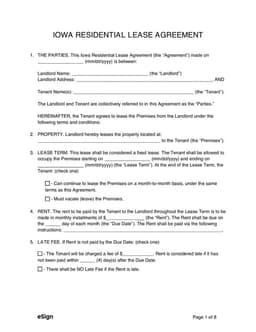Iowa Residential Lease Agreement Basics form preview