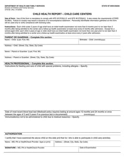 Wisconsin Child Health Report CFS-60 Overview form preview
