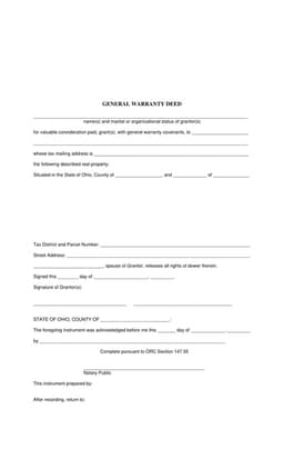 General Warranty Deed - Real Estate Ownership Transfer in Ohio form preview