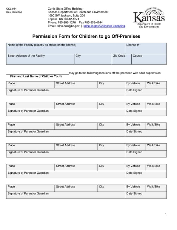 CCL.034 Kansas Child Travel Consent - Curtis State Office Building