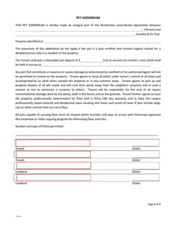 Lease Pet Agreement Addendum form preview