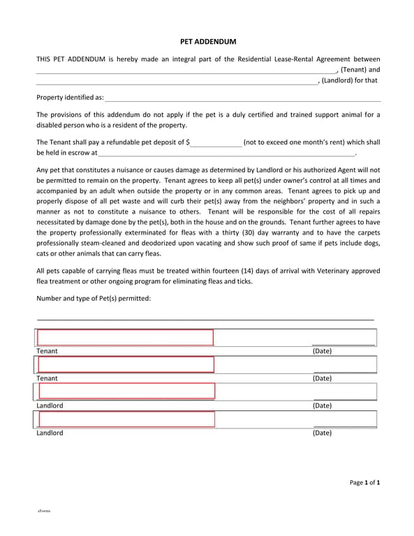 Get the most current Lease Pet Agreement Addendum form now