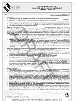 California Residential Lease or Month-to-Month Rental Agreement - C.A.R. Form LR Revised 12/19 form preview