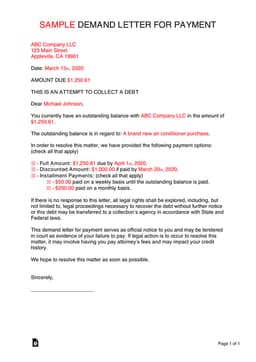 ABC Company's Payment Demand Letter for Debt Collection of Air Conditioner Purchase form preview