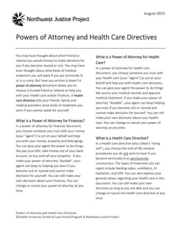 Washington Power of Attorney and Health Care Directive Guidance - Seattle University & Northwest Justice Project form preview