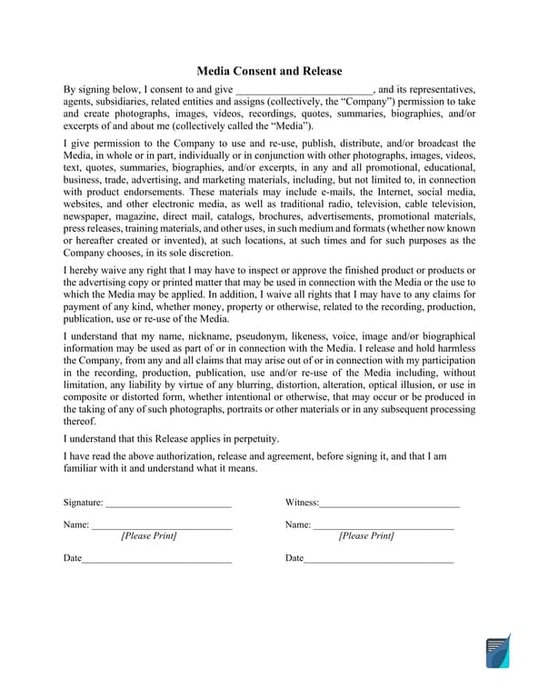 Media Consent and Release - Granting Rights for Personal Likeness Use
