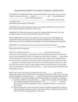 Oklahoma Monthly Rental Lease Agreement Overview form preview