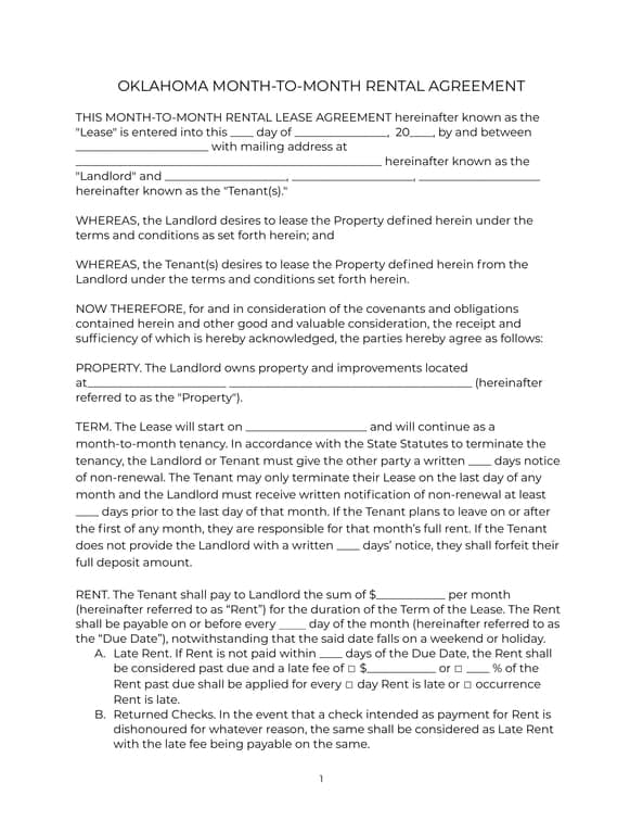 Get the most current Oklahoma Monthly Rental Lease Agreement Overview form now