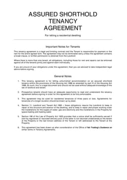Assured Shorthold Tenancy Agreement for Residential Dwellings in England form preview