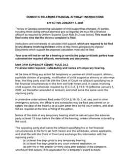 Georgia Domestic Relations Financial Affidavit for Child Support Calculation form preview