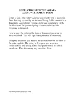 Arizona Cash Receipt Notary Acknowledgment - Signature Authentication Document for Court Presentations form preview