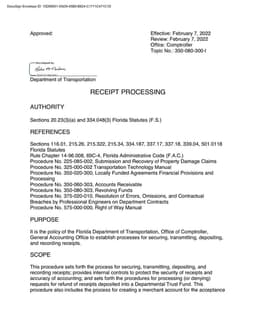 Florida Cash Receipt - DOT Protocol for Handling Property Damage Claims and Financial Agreements under Florida Statutes 20.23(3)(a) and 334.048(3) form preview