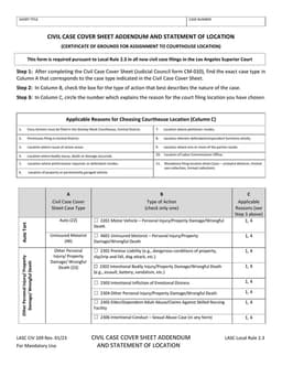 LASC CIV 109 - Civil Case Cover Sheet Addendum and Statement of Location for LA Superior Court form preview