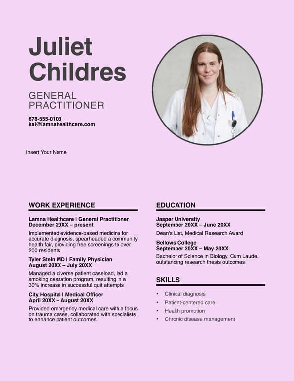 Simple healthcare resume