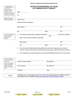 Illinois 30-Day Lease Non-Renewal Notice form preview