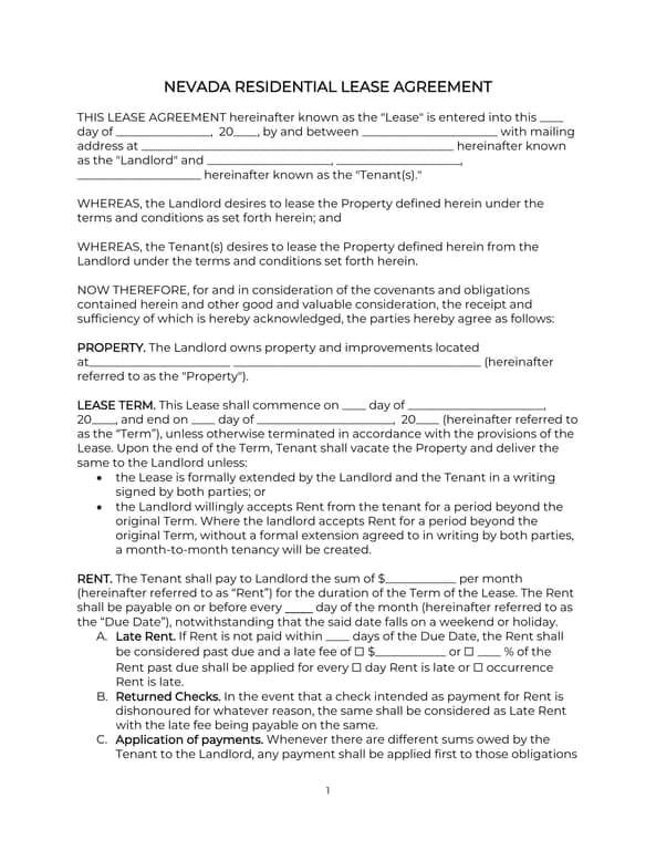 Get the most current Nevada Residential Lease Agreement - Legal Rental Contract form now