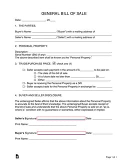 Personal Property Bill of Sale Details and Procedure form preview