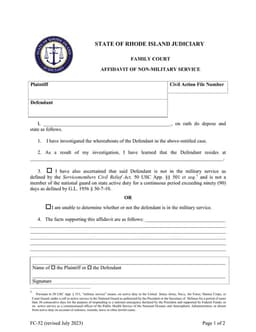 Rhode Island FC-52 Affidavit of Non-Military Service Details form preview