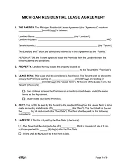 Michigan Residential Lease Agreement - Legal Tenant Occupancy Contract form preview