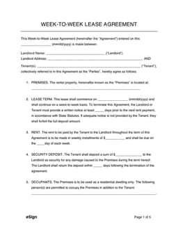 Weekly Lease Agreement - Property Details, Terms, and Termination Procedures form preview