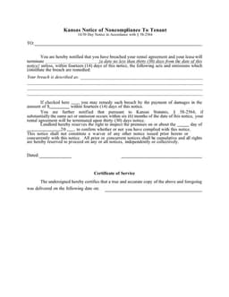 Kansas Statute § 58-2564 Eviction Notice for Noncompliance form preview