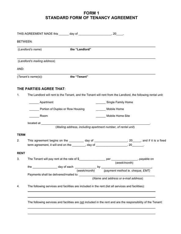 Alberta Tenancy Agreement Standard Form 1