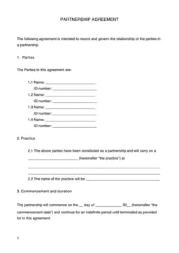 Establishing Business Partnerships with Agreement 101 form preview