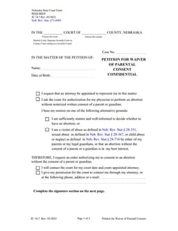 Nebraska JC 14:7 Waiver of Parental Consent for Medical Procedure form preview