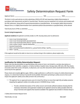 Tennessee PBS Safety Net Determination Request - Acuity Score and Living Conditions Documentation Required form preview