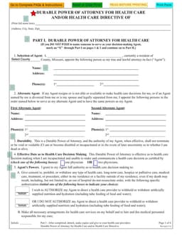 Missouri Durable Power of Attorney for Health Care Selection and Alternate Agent Provision form preview
