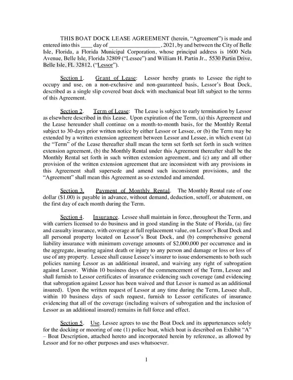 Get the most current Florida Boat Dock Lease Agreement Belle Isle form now