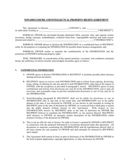 Sample Non-Disclosure and Intellectual Property Rights Agreement form preview