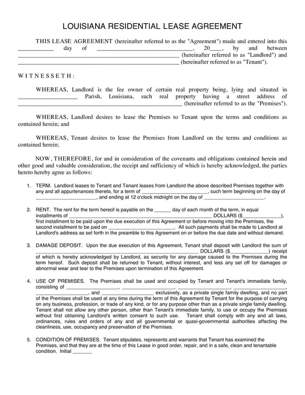 Get the most current Louisiana Residential Lease Agreement Basics form now