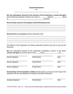 Corporate Resolution Record - Notification of Significant Board Decisions form preview