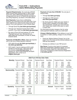 Idaho Taxpayers Form 910 - Submit Withheld Income Taxes and Maintain Withholding Account form preview
