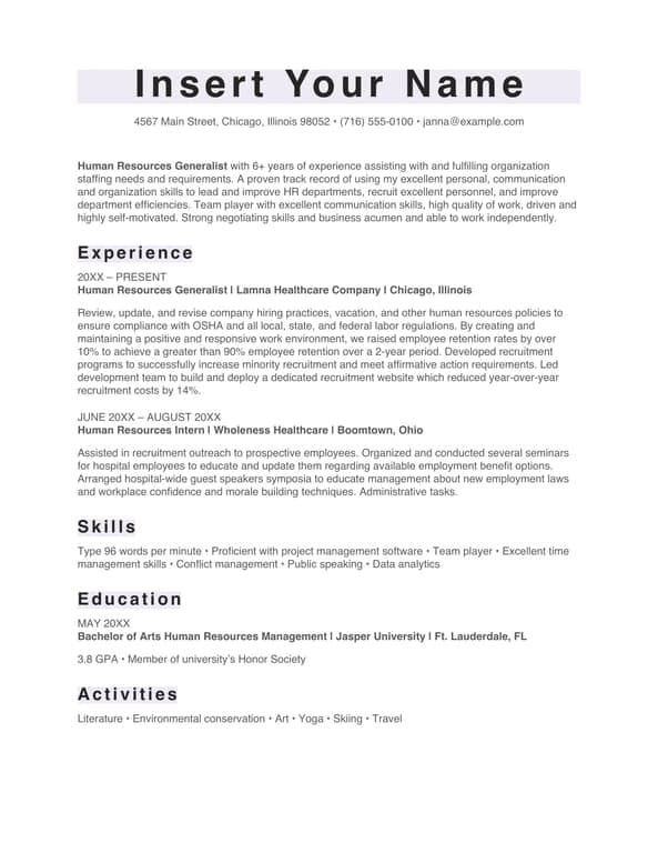 ATS classic HR resume