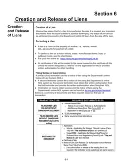 Missouri Lien Creation and Release Section 6 Online Filing form preview