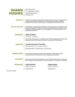 Modern florist resume form preview