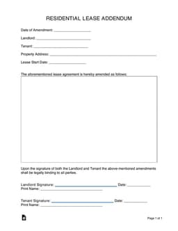Residential Lease Addendum - Tenant Landlord Agreement Amendment form preview