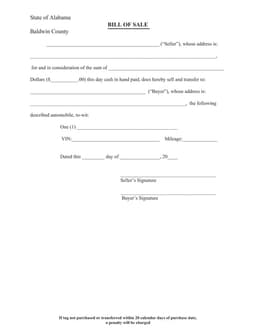 Alabama Vehicle Sale Terms and Conditions - Baldwin County form preview