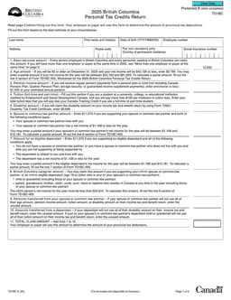 TD1BC 2025 British Columbia Personal Tax Credits Return form preview