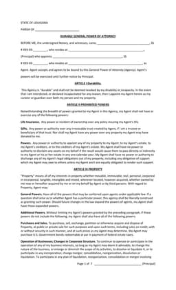 Louisiana Durable General Power of Attorney Official Document form preview