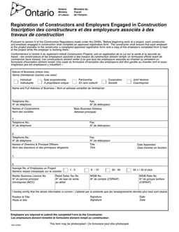 Ontario 1000 - Registration for Constructors and Employers in Construction form preview
