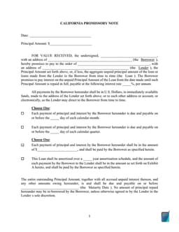 California Promissory Note Legal Agreement form preview