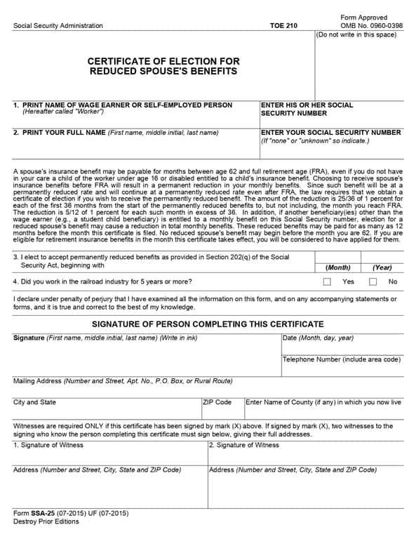Get the most current ssa-25 form now