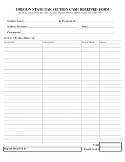 Oregon State Bar Section Cash Received Report form preview