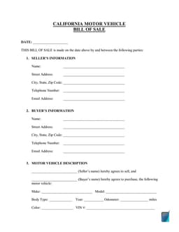 California Motor Vehicle Sales Record form preview