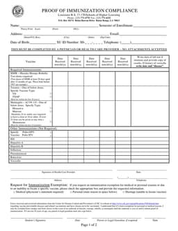 Louisiana Immunization Compliance Proof - R.S. 17:170 Mandatory Record for Student Enrollment form preview