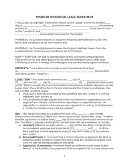 Missouri Residential Lease Agreement Overview form preview