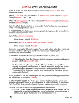 Secure Goods and Services Exchange - Barter Agreement form preview